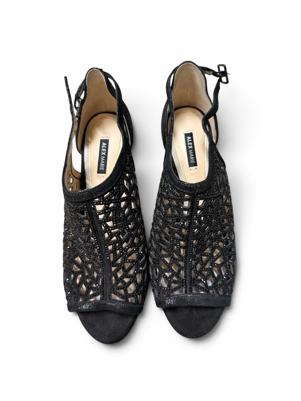 Alex Marie Black Rhinestone Cage Heels Size 6.5